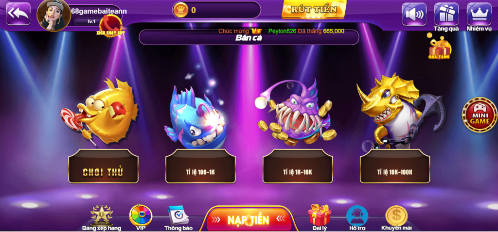 Cách chơi bắn cá game bài 68 đơn giản