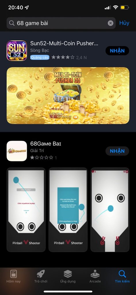 Mở App Store và tìm kiếm tên app 68 game bài